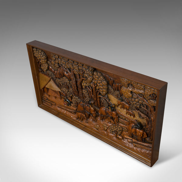 Vintage Carved Wall Panel, Ceylon, Ironwood, Decorative, Frieze, Jungle, C20th - London Fine Antiques