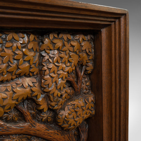 Vintage Carved Wall Panel, Ceylon, Ironwood, Decorative, Frieze, Jungle, C20th - London Fine Antiques