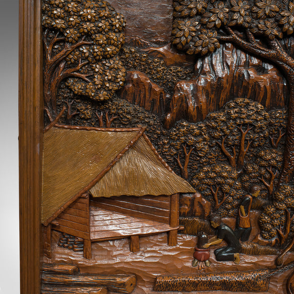 Vintage Carved Wall Panel, Ceylon, Ironwood, Decorative, Frieze, Jungle, C20th - London Fine Antiques