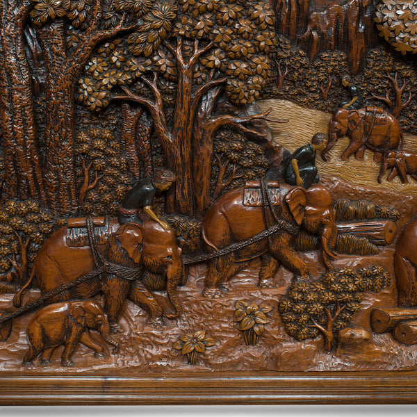 Vintage Carved Wall Panel, Ceylon, Ironwood, Decorative, Frieze, Jungle, C20th - London Fine Antiques