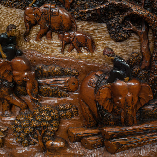 Vintage Carved Wall Panel, Ceylon, Ironwood, Decorative, Frieze, Jungle, C20th - London Fine Antiques