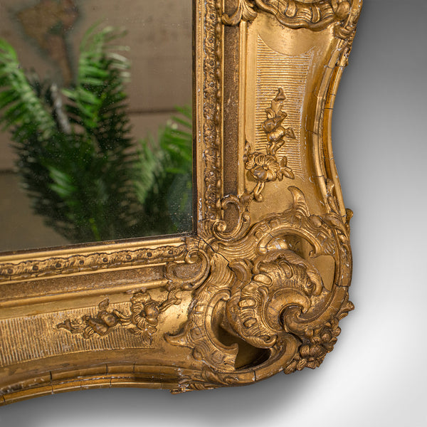 Large Antique Decorative Mirror, Gilt Gesso, Hall, Overmantle, Victorian, C.1850