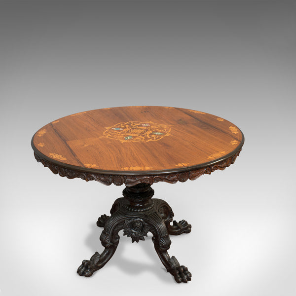Inlaid Antique Breakfast Table, English, Rosewood, Centre, Game, Victorian - London Fine Antiques