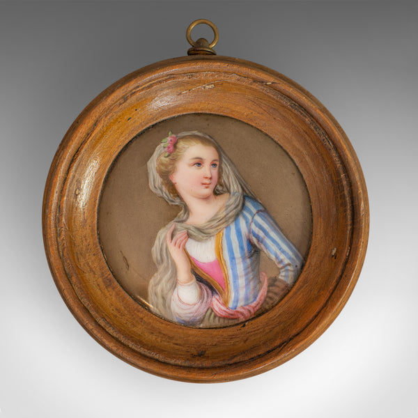 Antique Porcelain Plaque, English, Walnut, Ceramic, Decorative, Portrait c.1890 - London Fine Antiques