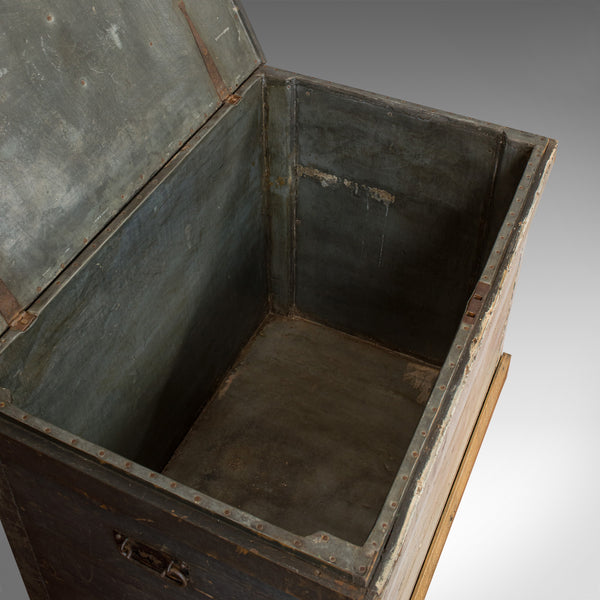 Antique Travel Trunk, English, Pine, Zinc Lined, Carriage Chest, Victorian - London Fine Antiques