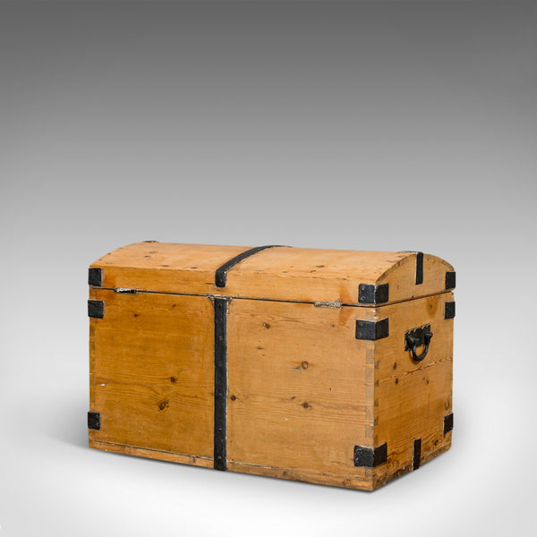 Antique Dome Top Carriage Chest, English, Iron Bound, Pine, Travelling Trunk - London Fine Antiques