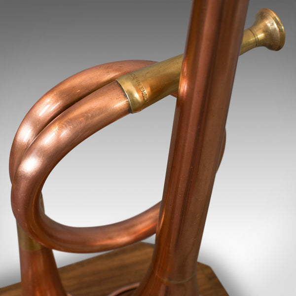 Vintage Hunting Horn Lamp, English, Brass, Oak, Decorative, Light, Shade - London Fine Antiques