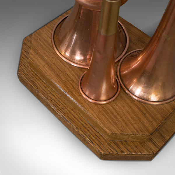 Vintage Hunting Horn Lamp, English, Brass, Oak, Decorative, Light, Shade - London Fine Antiques
