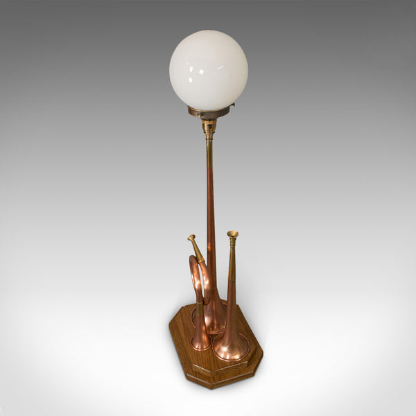 Vintage Hunting Horn Lamp, English, Brass, Oak, Decorative, Light, Shade - London Fine Antiques