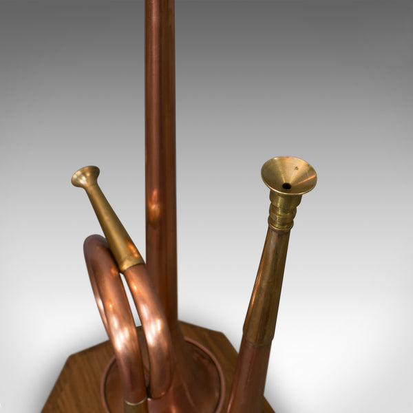 Vintage Hunting Horn Lamp, English, Brass, Oak, Decorative, Light, Shade - London Fine Antiques