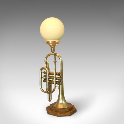 Vintage Trumpet Lamp, English, Oak, Brass, Musical Instrument, Light, Pendant - London Fine Antiques