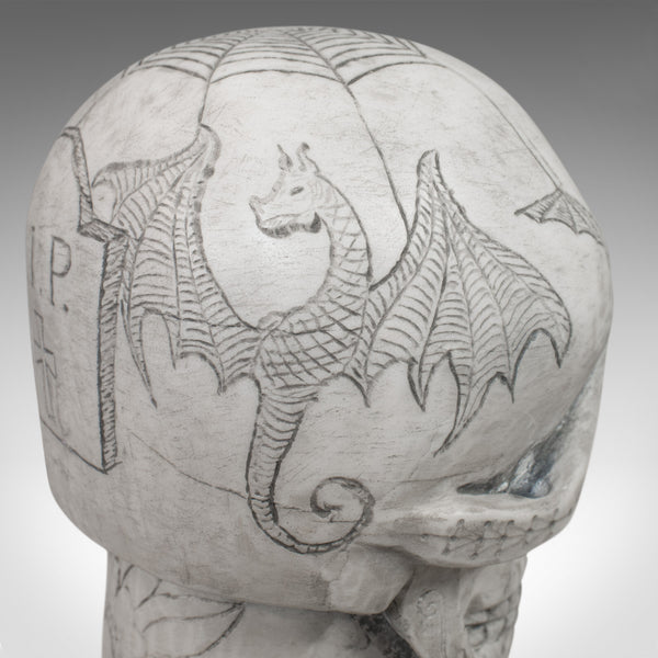 Vintage Decorated Skull, English, Marble, Ornament, Hand Finished, D. Hurley - London Fine Antiques