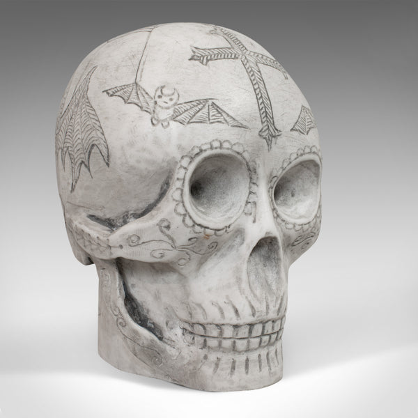 Vintage Decorated Skull, English, Marble, Ornament, Hand Finished, D. Hurley - London Fine Antiques