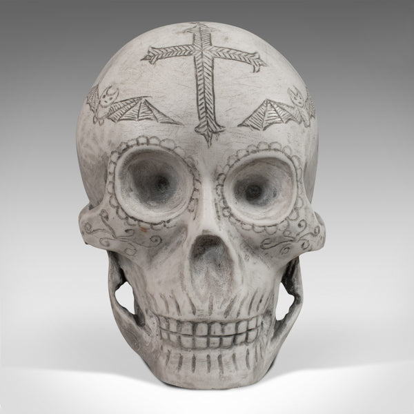 Vintage Decorated Skull, English, Marble, Ornament, Hand Finished, D. Hurley - London Fine Antiques