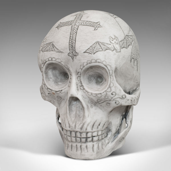 Vintage Decorated Skull, English, Marble, Ornament, Hand Finished, D. Hurley - London Fine Antiques