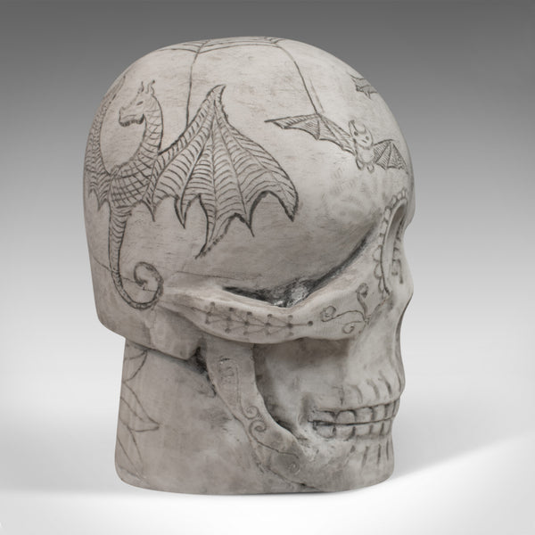 Vintage Decorated Skull, English, Marble, Ornament, Hand Finished, D. Hurley - London Fine Antiques