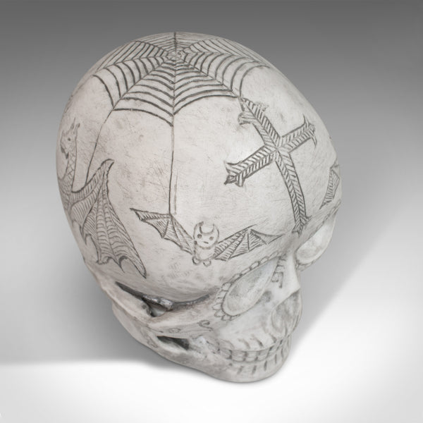 Vintage Decorated Skull, English, Marble, Ornament, Hand Finished, D. Hurley - London Fine Antiques