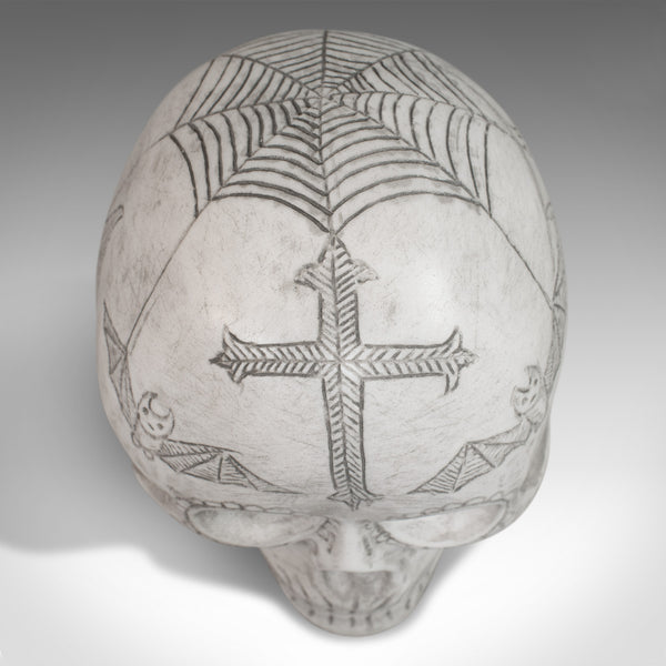 Vintage Decorated Skull, English, Marble, Ornament, Hand Finished, D. Hurley - London Fine Antiques