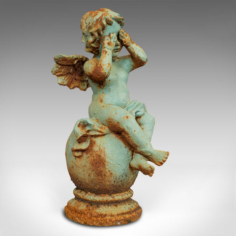Vintage Ornamental Putto, English, Iron, Decorative, Cherub, Garden, Statuette - London Fine Antiques