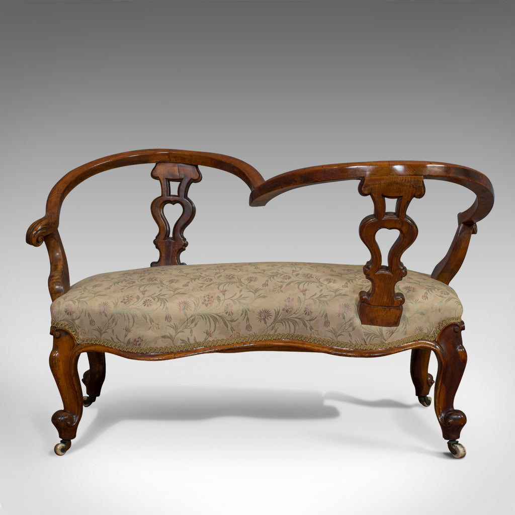 Antique Conversation Sofa English Fruitwood Loveseat Tete a Tete Courting