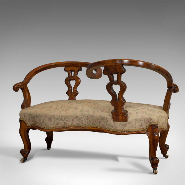 Antique Conversation Sofa, English, Fruitwood, Loveseat, Tete-a-Tete, Courting - London Fine Antiques
