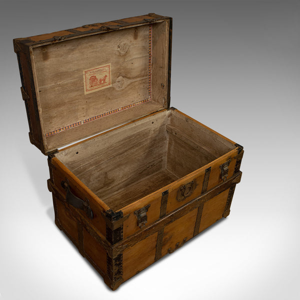 Antique Carriage Trunk, American, Spruce, Chest, AE Meek, Circa 1890, Western - London Fine Antiques