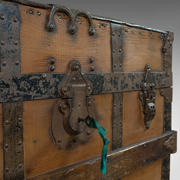 Antique Carriage Trunk, American, Spruce, Chest, AE Meek, Circa 1890, Western - London Fine Antiques