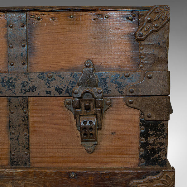 Antique Carriage Trunk, American, Spruce, Chest, AE Meek, Circa 1890, Western - London Fine Antiques