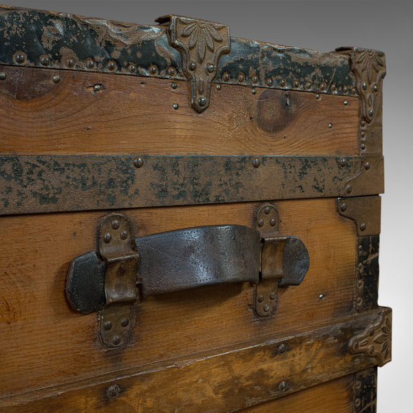 Antique Carriage Trunk, American, Spruce, Chest, AE Meek, Circa 1890, Western - London Fine Antiques