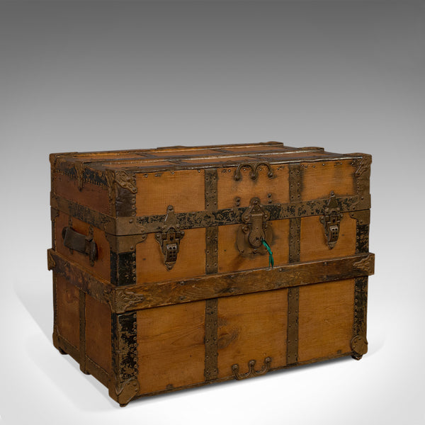Antique Carriage Trunk, American, Spruce, Chest, AE Meek, Circa 1890, Western - London Fine Antiques