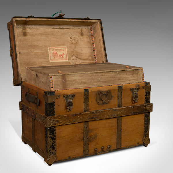 Antique Carriage Trunk, American, Spruce, Chest, AE Meek, Circa 1890, Western - London Fine Antiques