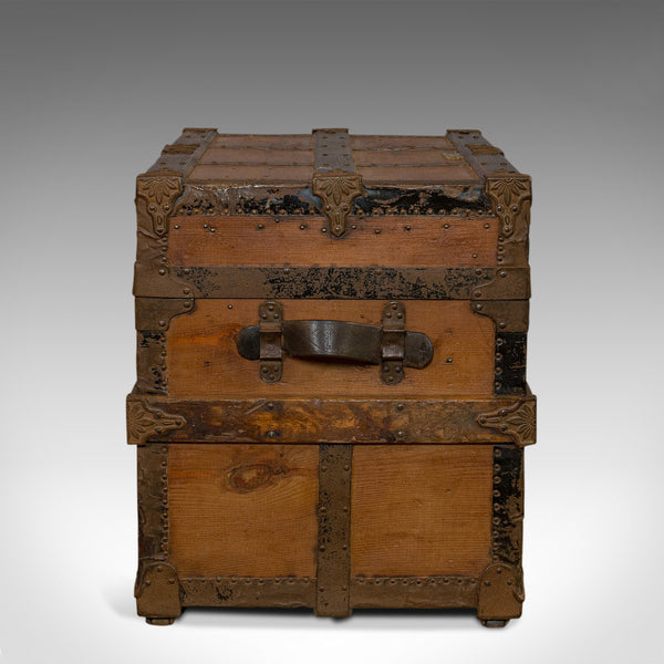 Antique Carriage Trunk, American, Spruce, Chest, AE Meek, Circa 1890, Western - London Fine Antiques