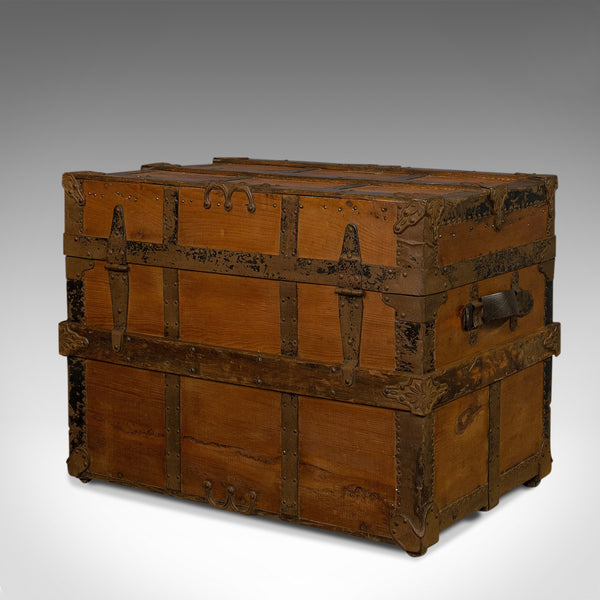 Antique Carriage Trunk, American, Spruce, Chest, AE Meek, Circa 1890, Western - London Fine Antiques