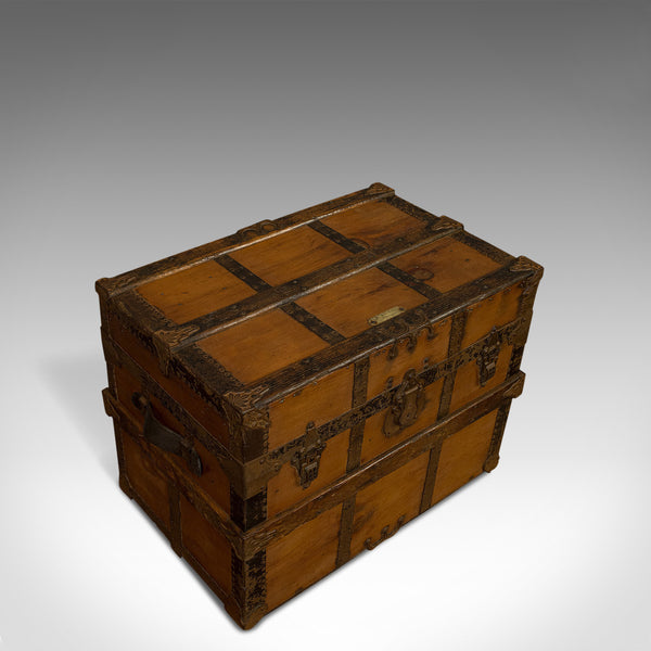 Antique Carriage Trunk, American, Spruce, Chest, AE Meek, Circa 1890, Western - London Fine Antiques