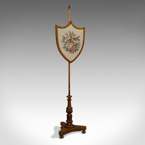 Antique Fireside Pole Screen, English, Walnut, Adjustable, Fire, Victorian, 1900