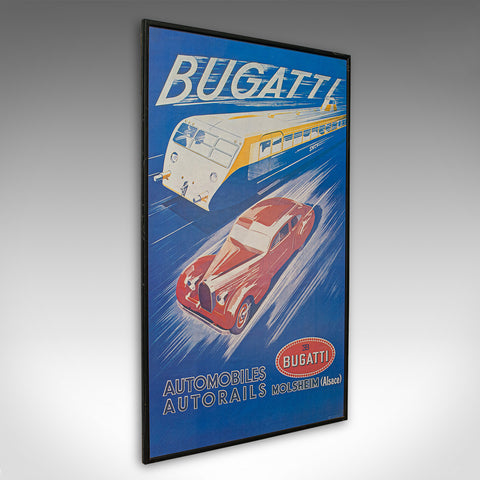 Vintage Bugatti Poster, French, Framed, Advertisement, Lithograph, Art Deco - London Fine Antiques