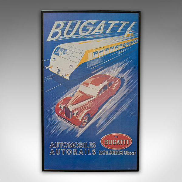 Vintage Bugatti Poster, French, Framed, Advertisement, Lithograph, Art Deco - London Fine Antiques