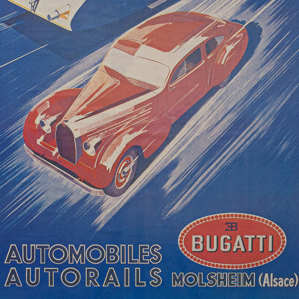 Vintage Bugatti Poster, French, Framed, Advertisement, Lithograph, Art Deco - London Fine Antiques