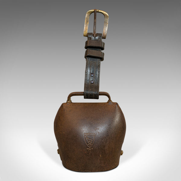 Vintage Bell, Swiss, Tin, Leather, Grade 7, Trychel, Cowbell, Cloche, Firmann - London Fine Antiques