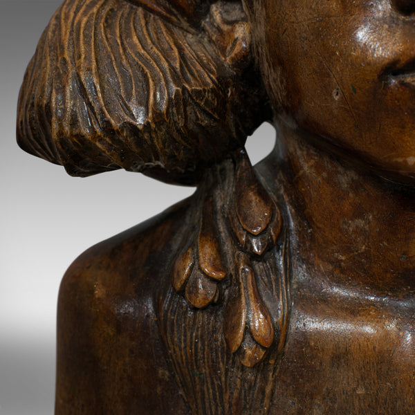 Vintage Hand Carved Bust, Oriental, Chinese Elm, Art Deco, Portrait, Circa 1940 - London Fine Antiques