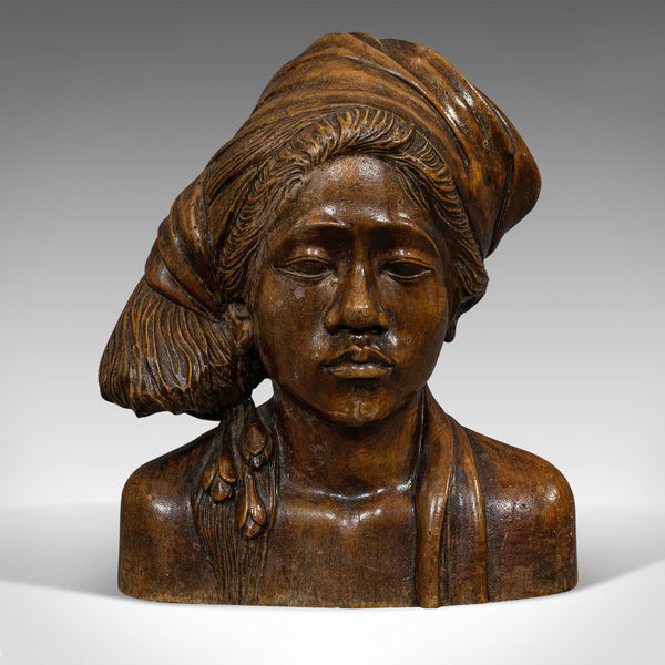 Vintage Hand Carved Bust, Oriental, Chinese Elm, Art Deco, Portrait, Circa 1940 - London Fine Antiques