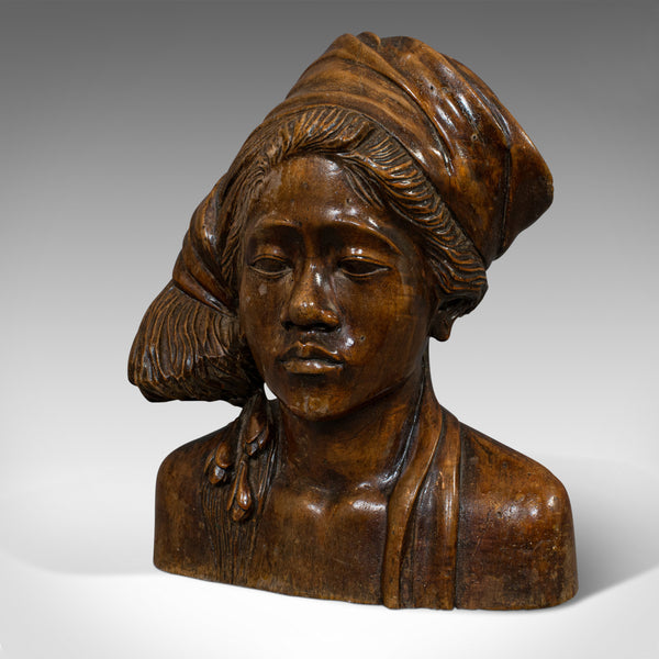 Vintage Hand Carved Bust, Oriental, Chinese Elm, Art Deco, Portrait, Circa 1940 - London Fine Antiques