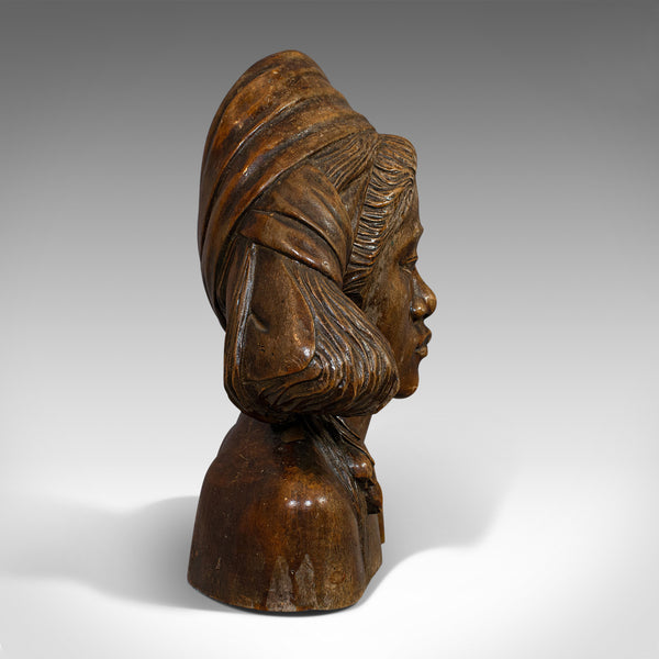 Vintage Hand Carved Bust, Oriental, Chinese Elm, Art Deco, Portrait, Circa 1940 - London Fine Antiques
