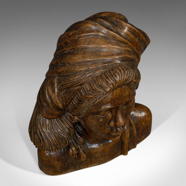 Vintage Hand Carved Bust, Oriental, Chinese Elm, Art Deco, Portrait, Circa 1940 - London Fine Antiques