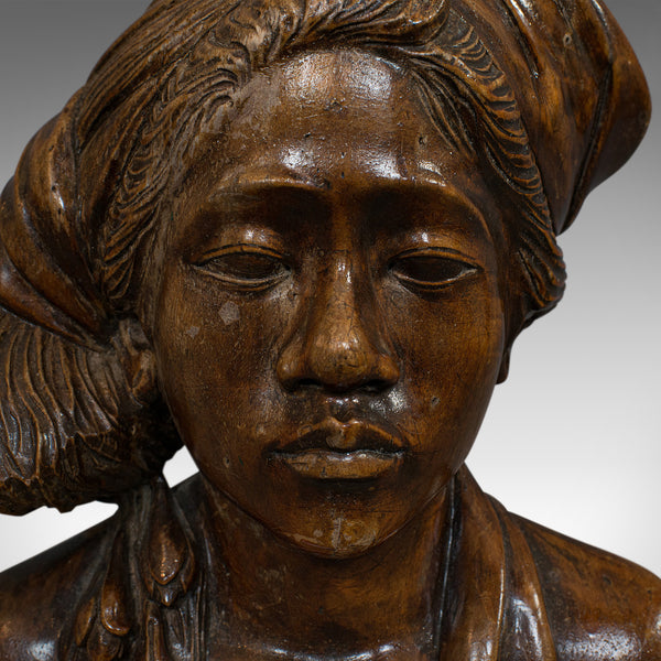 Vintage Hand Carved Bust, Oriental, Chinese Elm, Art Deco, Portrait, Circa 1940 - London Fine Antiques