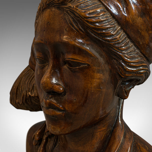 Vintage Hand Carved Bust, Oriental, Chinese Elm, Art Deco, Portrait, Circa 1940 - London Fine Antiques