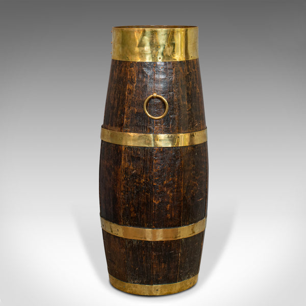 Vintage Coopered Barrel, English, Oak, Brass, Art Deco, Stick, Umbrella, Stand - London Fine Antiques