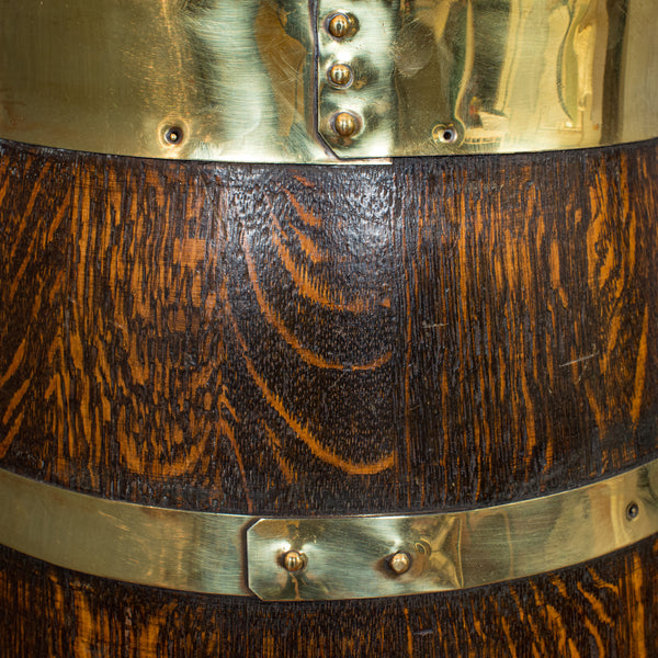 Vintage Barrel, English, Coopered, Oak, Brass, Art Deco, Umbrella, Stick, Stand - London Fine Antiques