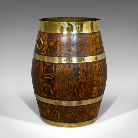 Vintage Barrel, English, Coopered, Oak, Brass, Art Deco, Umbrella, Stick, Stand - London Fine Antiques