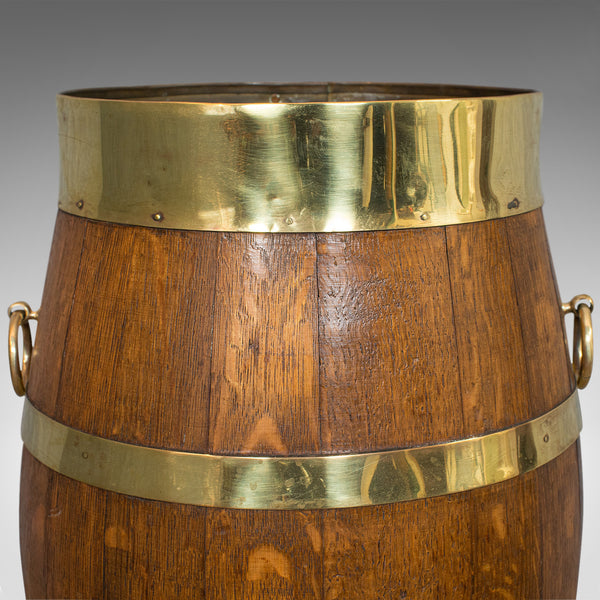 Vintage Coopered Hallway Barrel, English, Oak, Brass, Stick, Umbrella, Stand - London Fine Antiques